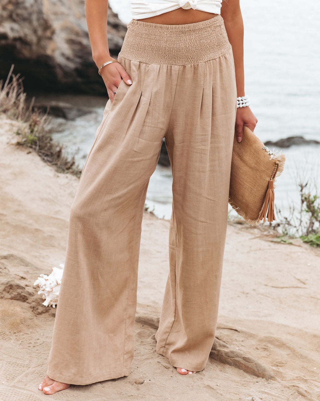 Women Cotton Linen Pockets Solid Loose Casual Wide Leg Long Trousers Pants