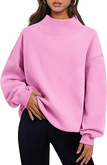 Sudadera informal de color liso con cuello polar para mujer