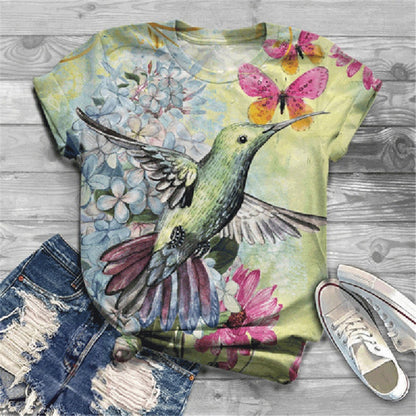 Camiseta informal holgada de talla grande para mujer, de manga corta, cuello redondo, con estampado 3D de dibujos animados