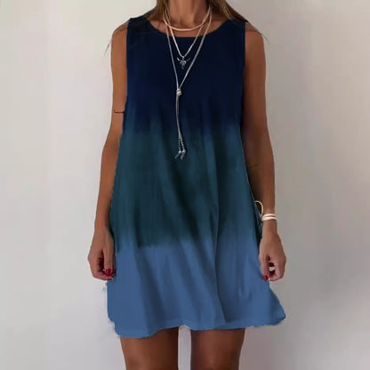 Women Casual Round Neck Gradient Print Loose Dress