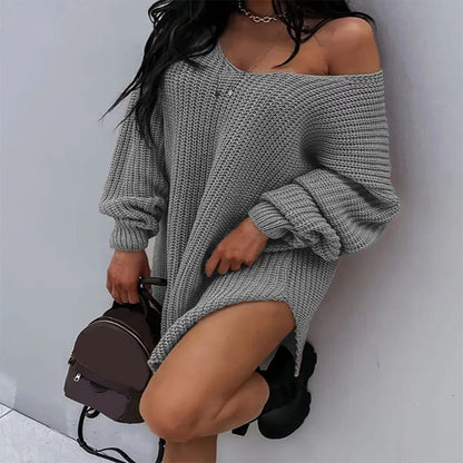 Autumn Winter Women Casual Loose Long-Sleeved Knitted Dress