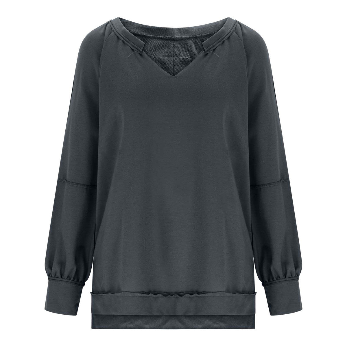 Camiseta informal holgada de manga larga con cuello en V y estampado irregular para mujer