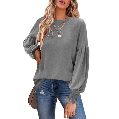 Camiseta informal de cuello redondo y mangas farol para mujer