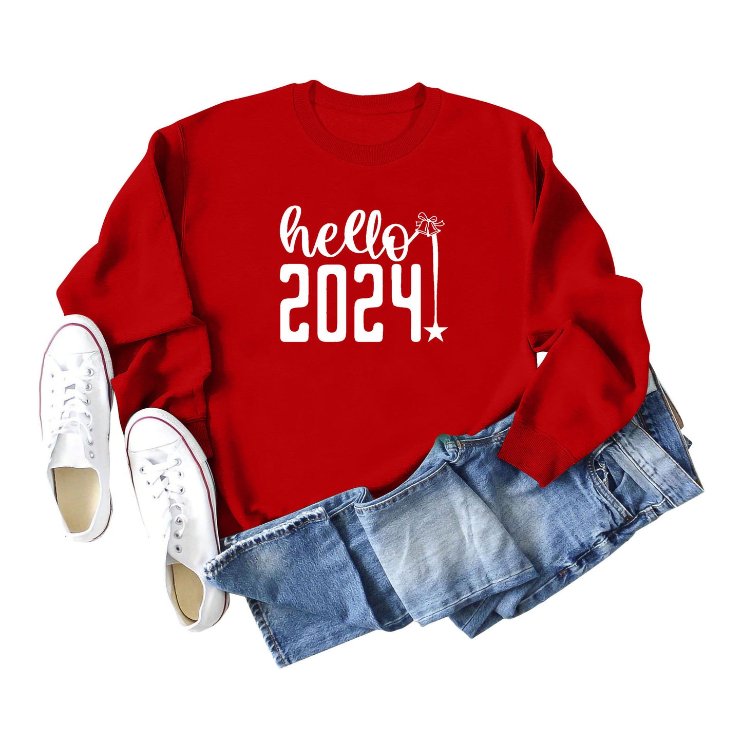 Women Loose Casual 2024 Letter Print Round Neck Long Sleeve Sweatshirt