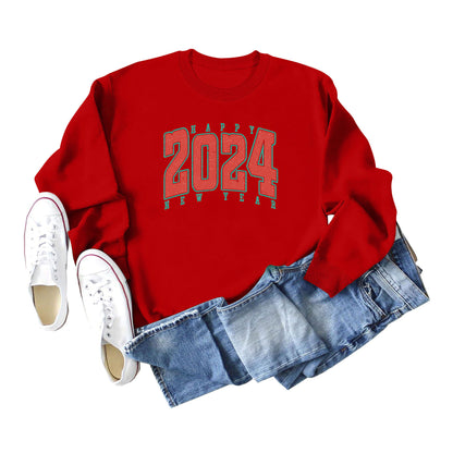 Women Fashion Casual 2024 Letter Print Crewneck Long Sleeve Sweatshirt