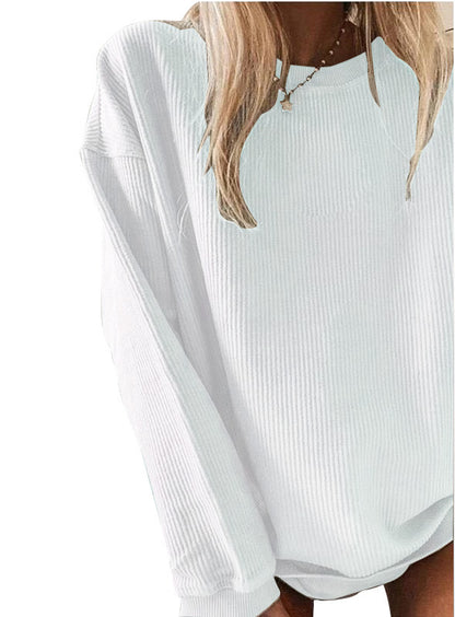Sudadera informal de manga larga con cuello redondo y color liso para mujer