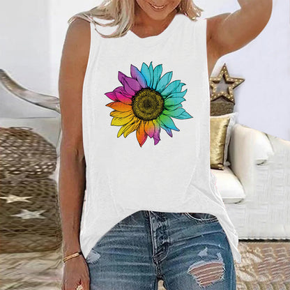 Camiseta sin mangas informal holgada de verano con estampado floral vintage para mujer
