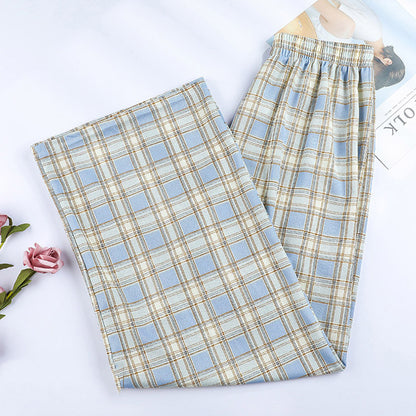 Women Edgy Summer High Waist Straight Plaid Loose Casual Wide Leg Pants