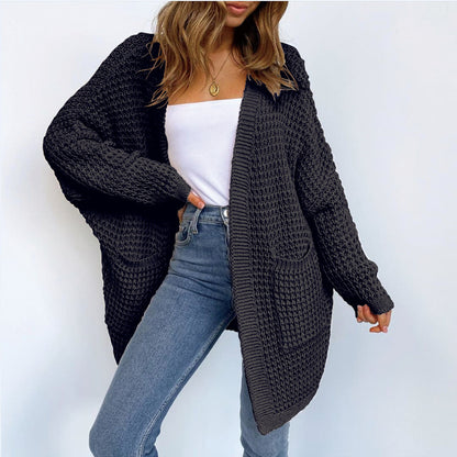 Women Solid Color Long Sleeve Knit Loose Casual Cardigan Coat