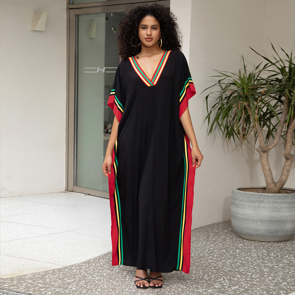 Traje de baño de playa holgado con cuello en V y estampado informal para mujer