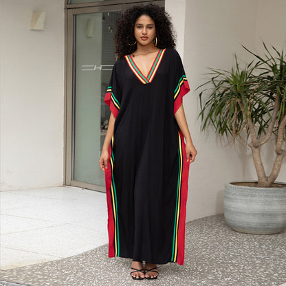 Traje de baño de playa holgado con cuello en V y estampado informal para mujer