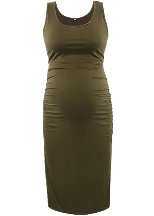 Vestido informal de verano para embarazadas, de color liso, con cuello redondo y sin mangas