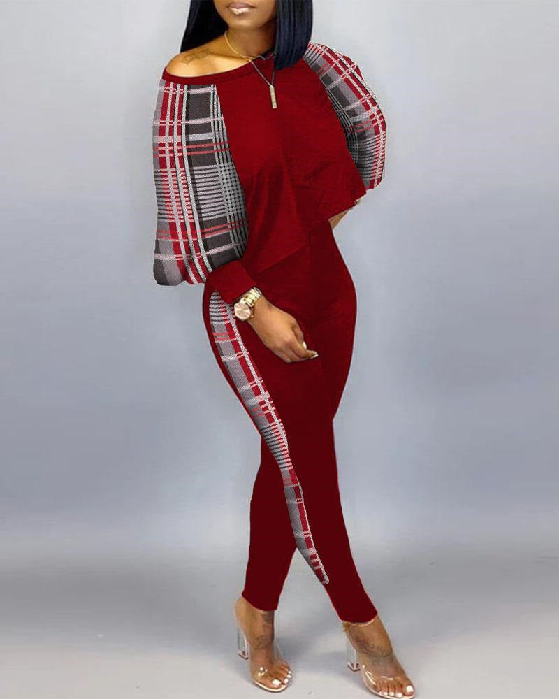 Conjunto de top holgado y pantalones ajustados con estampado gráfico informal de moda para mujer