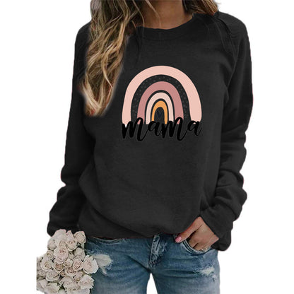 Sudadera holgada informal con estampado de letras arcoíris y cuello redondo de manga larga para mujer