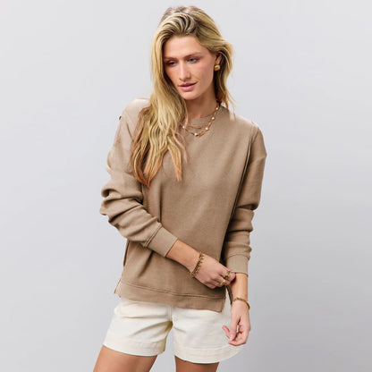 Autumn Women Fashion Casual Crewneck Long Sleeve Split Sweatshirt