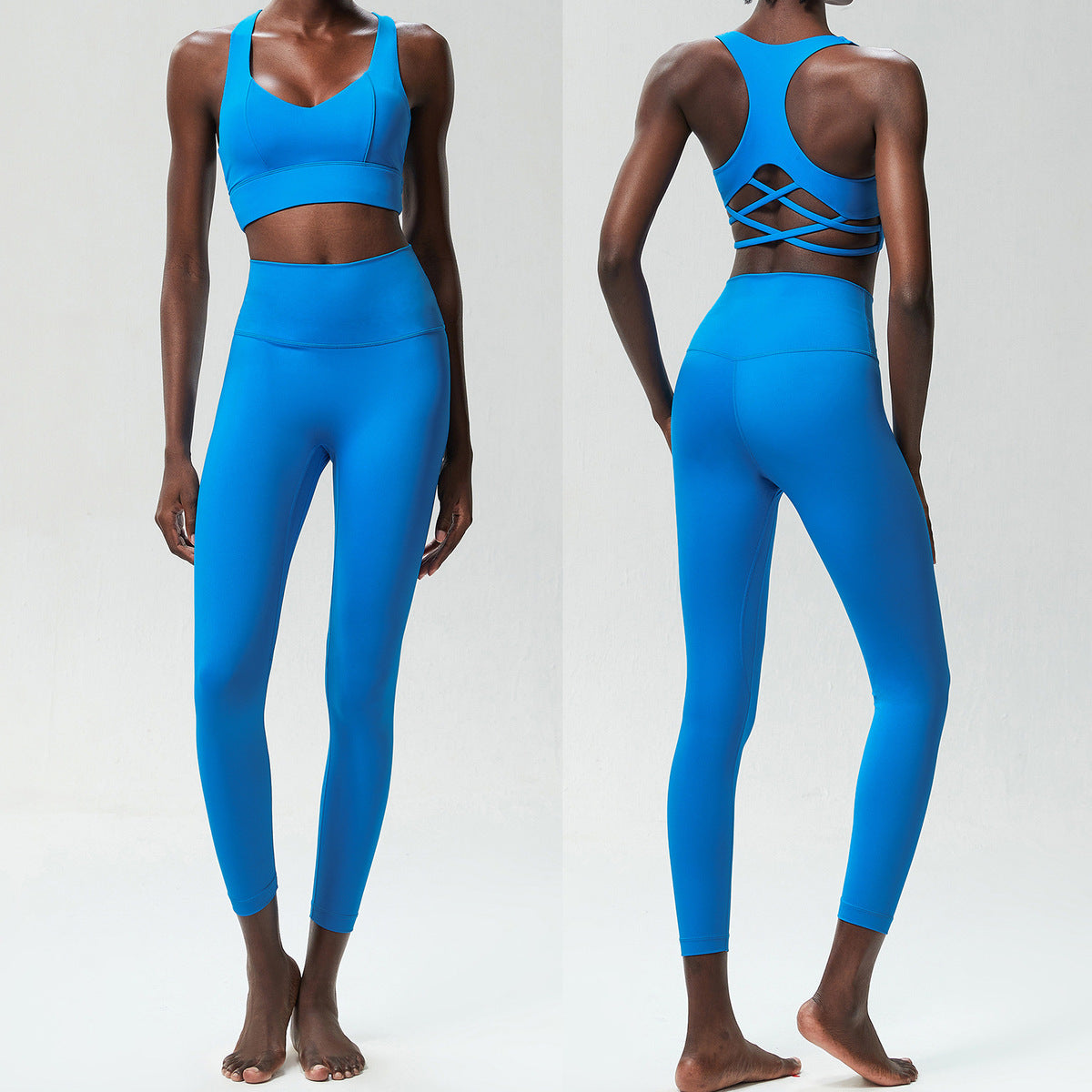 Conjunto de dos piezas deportivo informal de color liso para mujer, de secado rápido, con top y pantalones ajustados