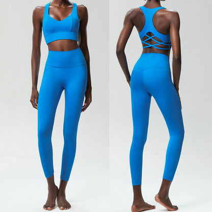 Conjunto de dos piezas deportivo informal de color liso para mujer, de secado rápido, con top y pantalones ajustados