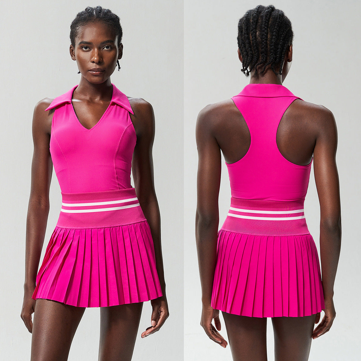 Conjunto de dos piezas para mujer, informal, con escote en V, sin mangas, deportivo, de tenis, con falda plisada y antideslizamiento