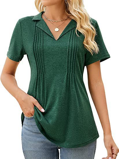 Camiseta informal de verano para mujer, con cuello en V y manga corta en blanco