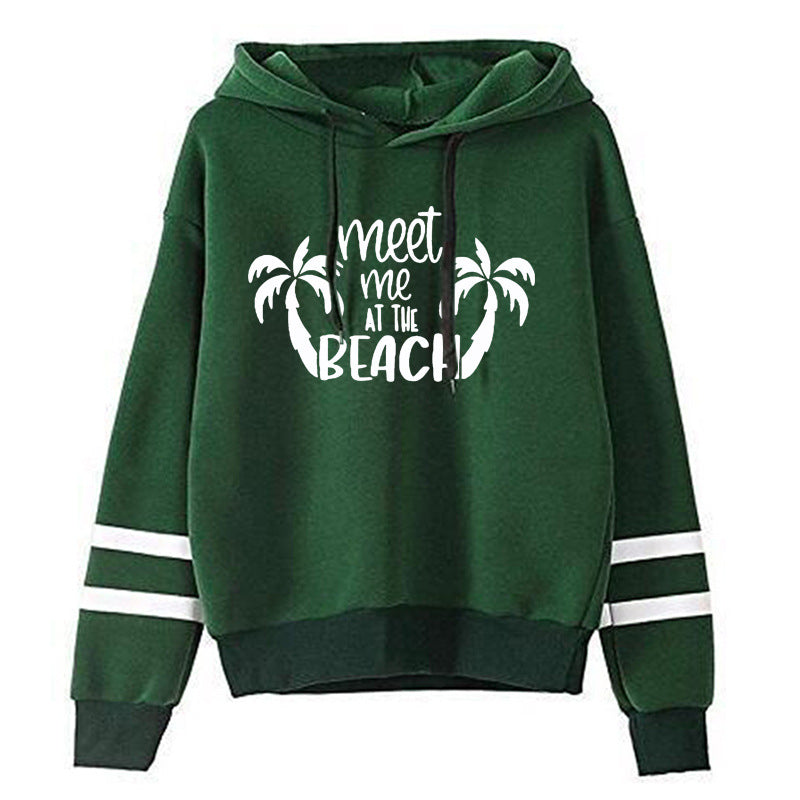 Sudadera informal holgada con estampado de letras de cocoteros y rayas de doble barra para mujer