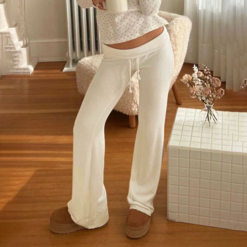 Women Fashion Casual Stripe High-Waist Lace-Up Loose Pants
