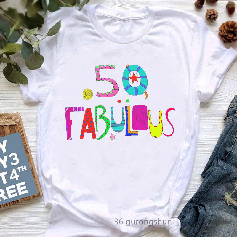 Camiseta informal de manga corta con letras de cumpleaños para mujer, talla grande