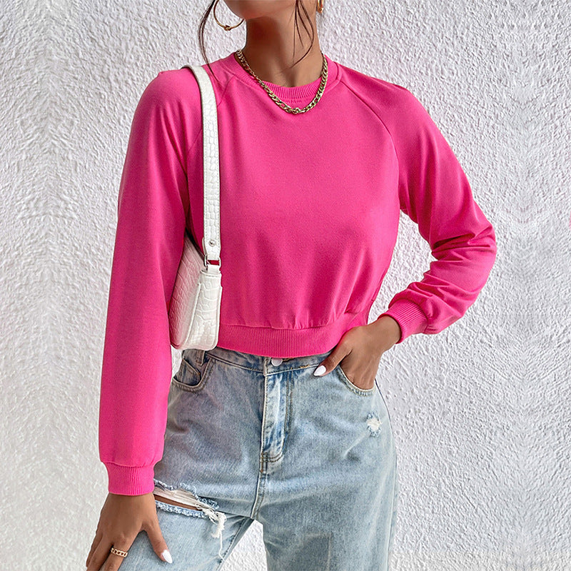 Women Fashion Casual Solid Color Round Neck Long Sleeve Sweatshirt