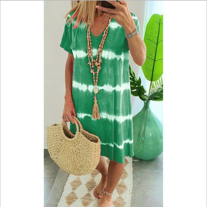 Women Fashion Casual Tie-Dye Print Short-Sleeved Loose Dress