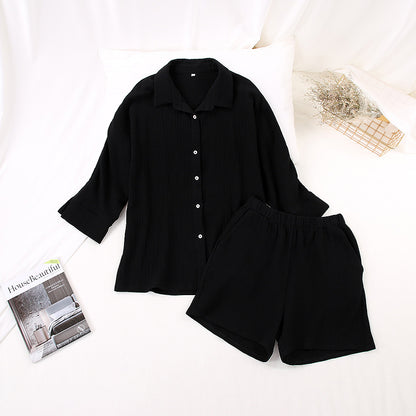 Conjunto de pijama para mujer, de color liso, informal, de manga larga y pantalones cortos para el hogar