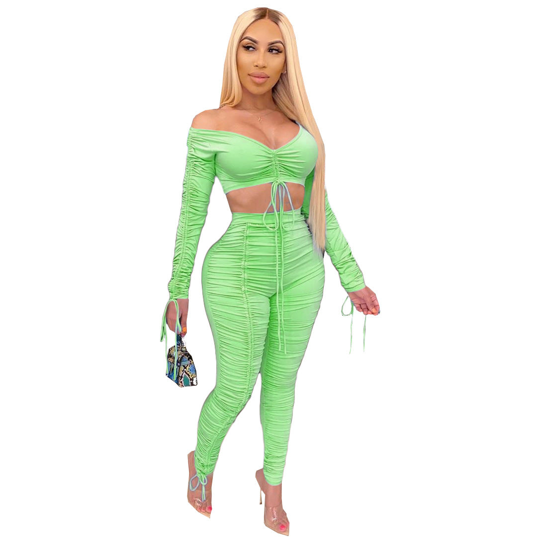 Women Fashion Sexy Casual Pleats Wrapped Pants Suits