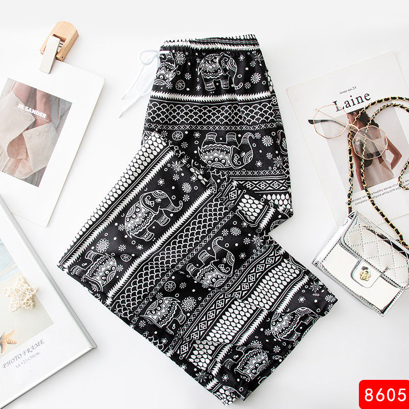 Women Casual Loose Elephant Print Pants