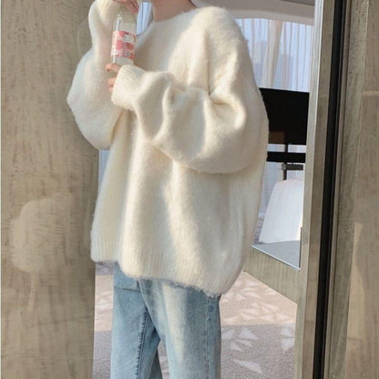 Women Fashion Casual Loose Solid Color Round Neck Long Sleeve Knitwear