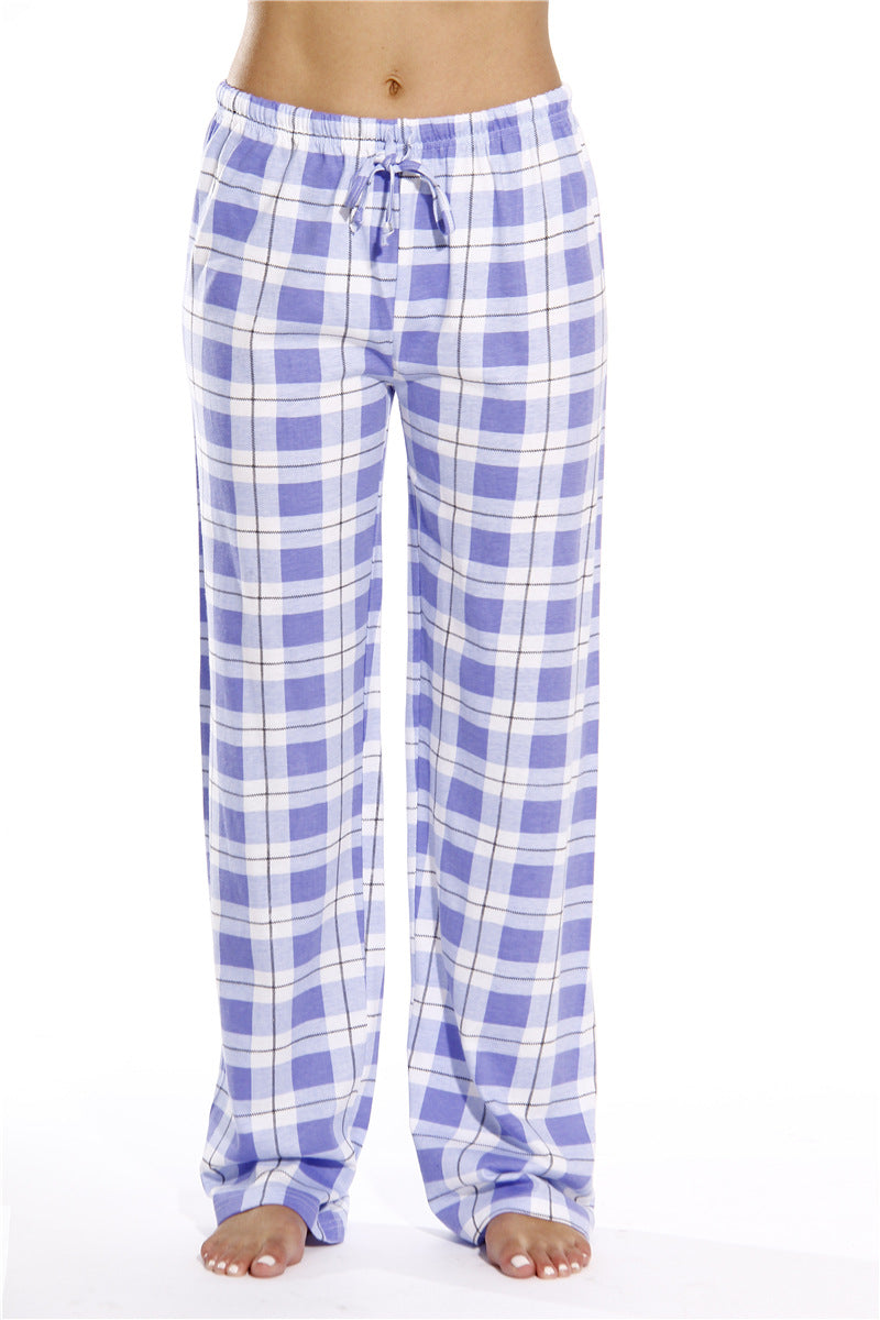 Women Classic Plaid Pattern Casual High Waist Drawstring Pants
