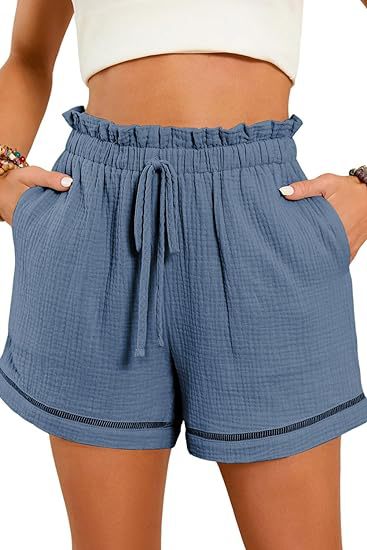 Women Fashion Casual Solid Color High Waist Lace-Up Wide-Leg Shorts