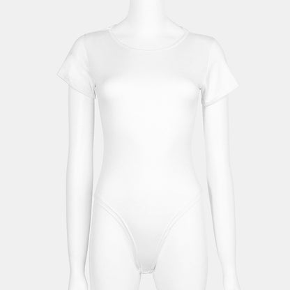 Women Fashion Casual Square Collar Tight Basic Solid Color Slim-Fit Plus Size Short-Sleeve Bodysuit