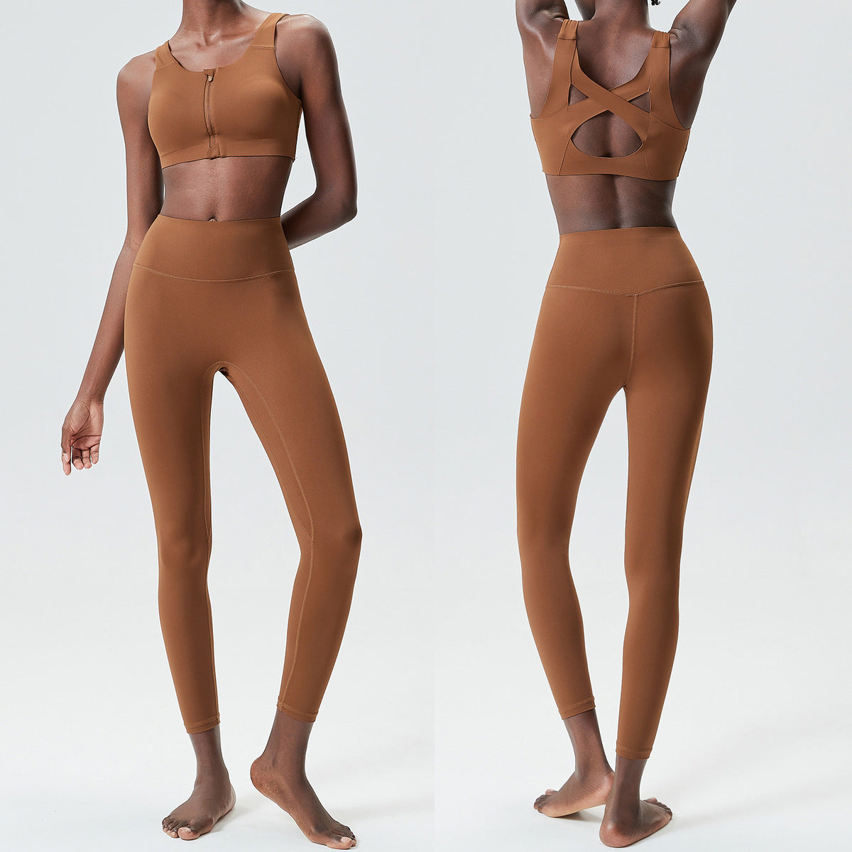 Conjunto de dos piezas de pantalones de yoga ajustados para mujer, informales, de color sólido, a prueba de golpes, para correr y fitness