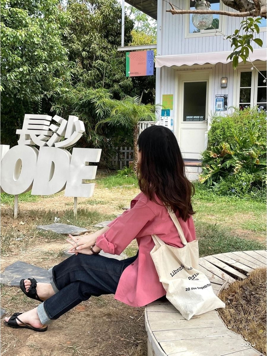 Women Solid Color Long Sleeve Cotton Casual Shirt Blouses