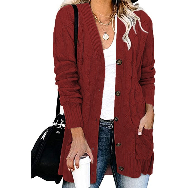 Autumn Winter Women Casual Single-Breasted Knitted Cardigan Jacket