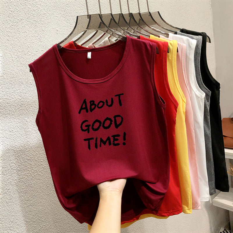 Casual Summer Sleeveless Women Letter Slogan Printed Casual Tank Top