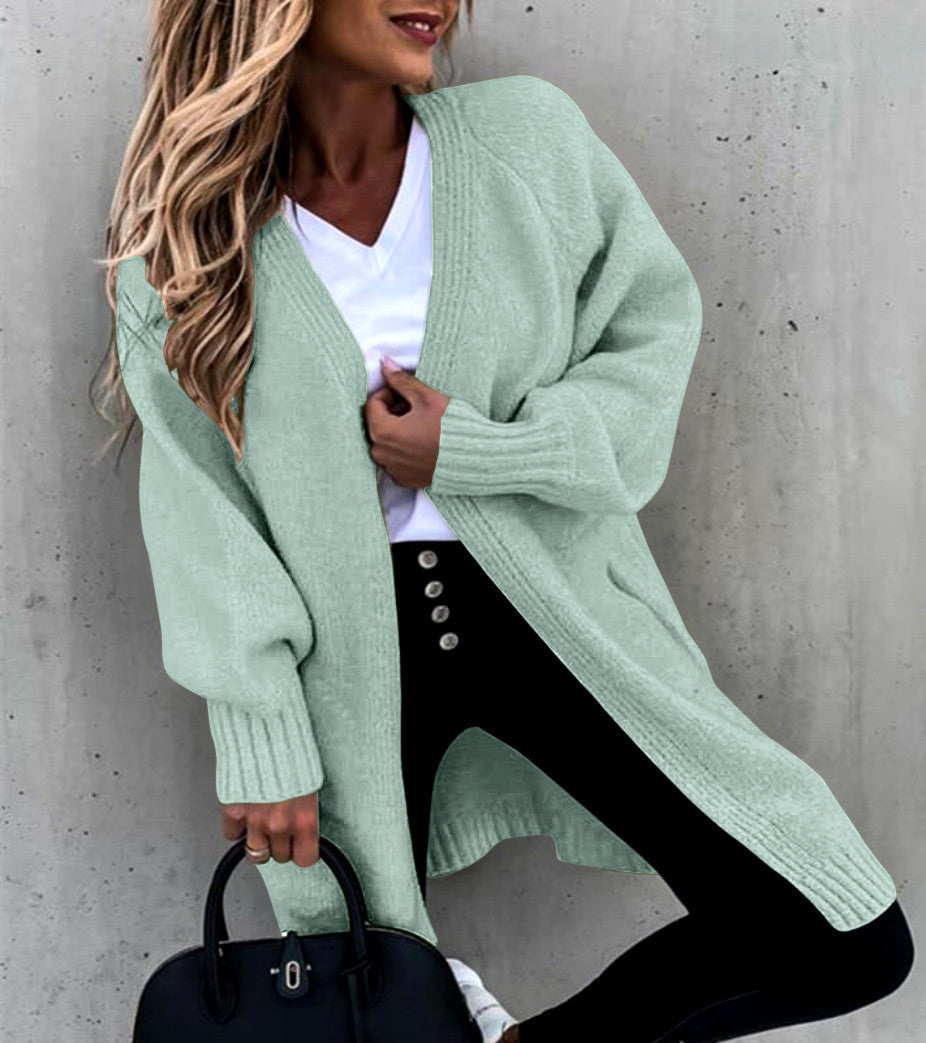 Women Casual Solid Color Autumn Lazy Loose Coat Knitted Cardigan