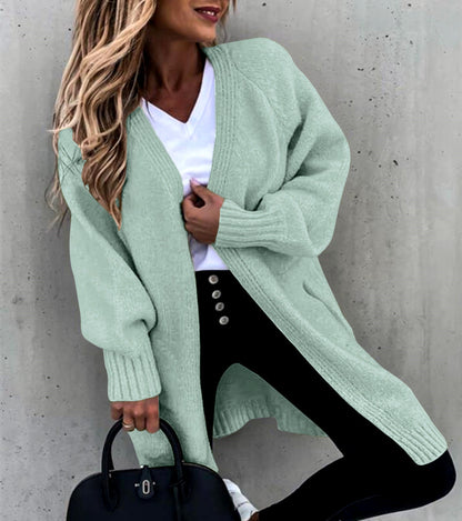 Women Casual Solid Color Autumn Lazy Loose Coat Knitted Cardigan