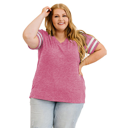 Camiseta informal de manga corta con cuello en V y talla grande para mujer para verano