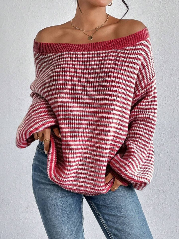 Autumn And Winter Women Casual Stripe Loose Knitted Sweater