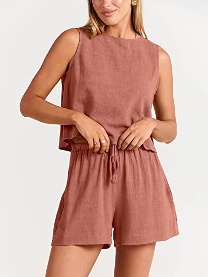 Conjunto de dos piezas formado por camiseta sin mangas y pantalones cortos de cintura alta, para mujer, estilo informal, para vacaciones de verano
