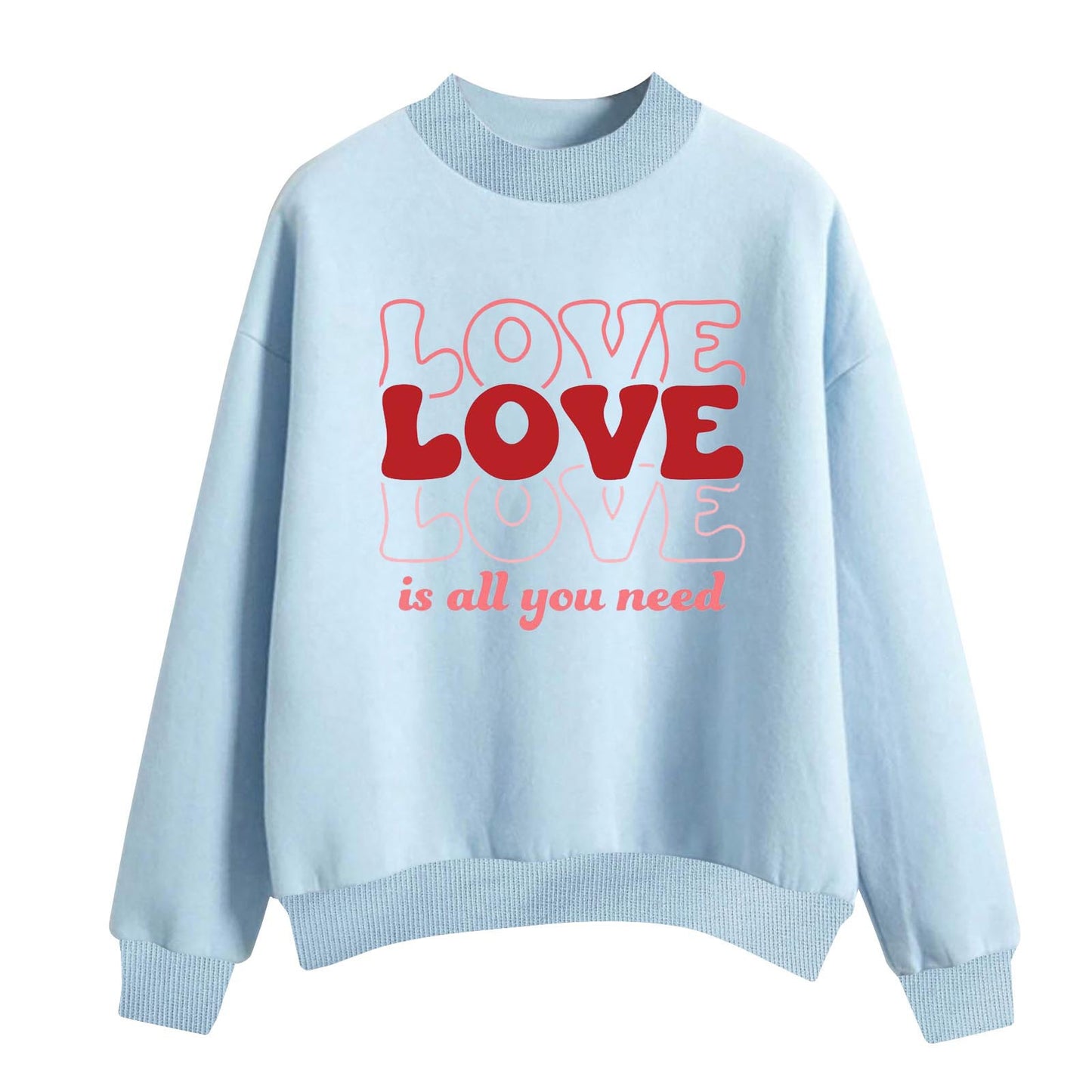 Suéter holgado informal de manga larga con cuello redondo y estampado de letras de amor para mujer para el Día de San Valentín
