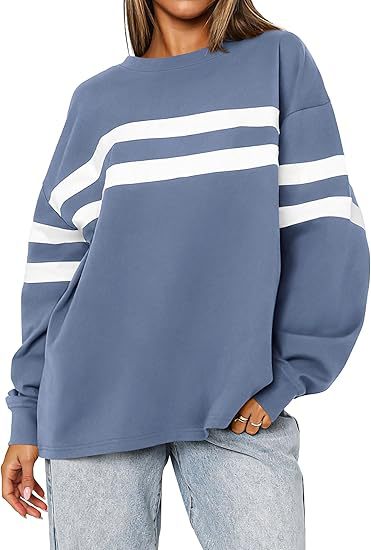 Sudadera informal de manga larga con cuello redondo y rayas para mujer