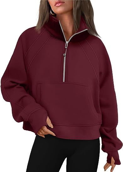 Sudadera informal de invierno para mujer, color liso, con cuello con cremallera y forro polar