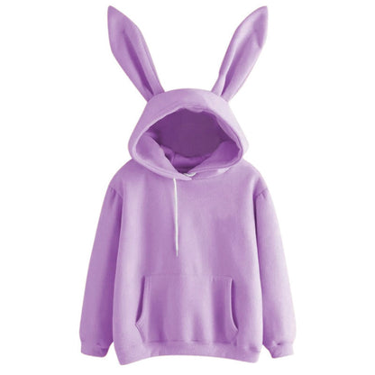 Autumn Winter Women Casual Solid Color Long Sleeve Rabbit Ears Blank Hoodies