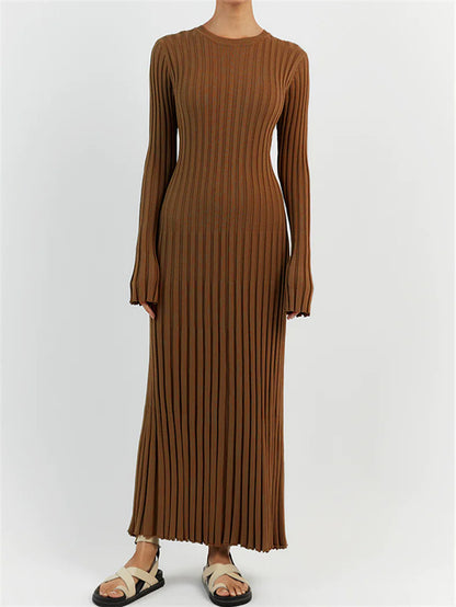 Women Casual Solid Color Long Sleeve Maxi Dress