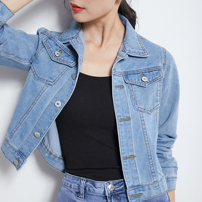 Chaqueta vaquera informal de manga larga de color liso para mujer
